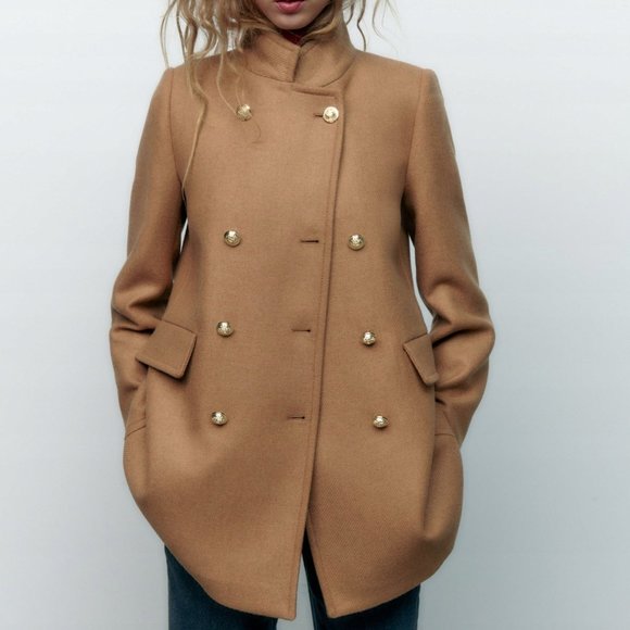 Zara Double Breasted Wool Blend Coat - Picture 2 of 8